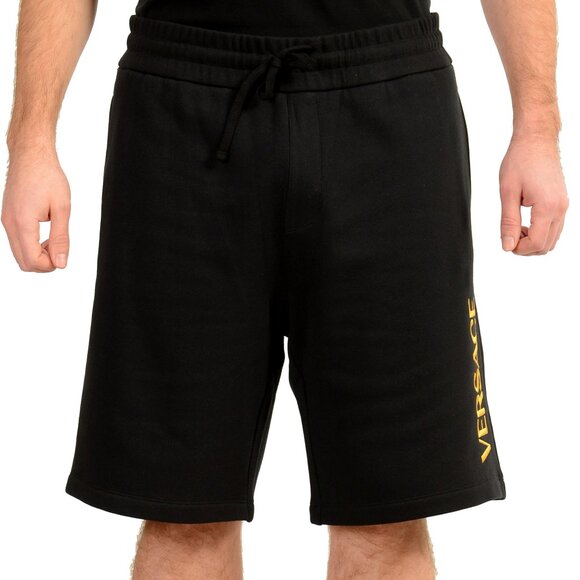 Versace Men's Black Gold Logo Embroidered Sweat Shorts US 2XL IT 56
